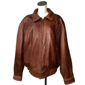 Tanners Avenue Men’s Genuine Leather Aviator Bomber Jacket size 4X Fur Lined